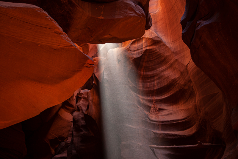 light beam from a slot canyon ceiling