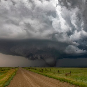 wide shot of a mesocyclone and violent tornado